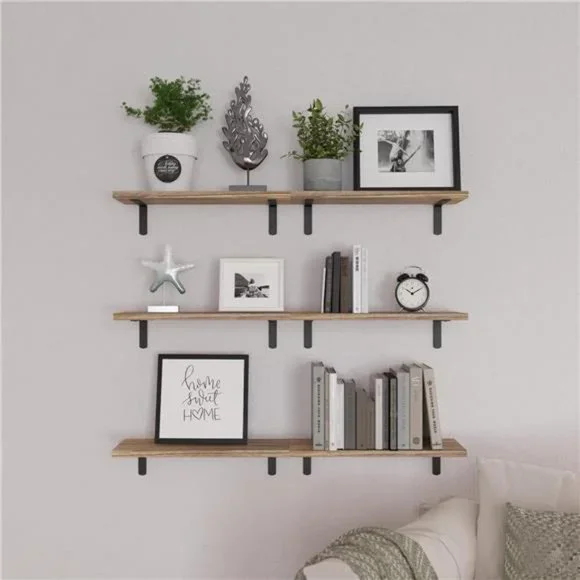 Wood Floating Shelves Set of 6 for Wall Decor, eFloating Shelves -Rustic Brown